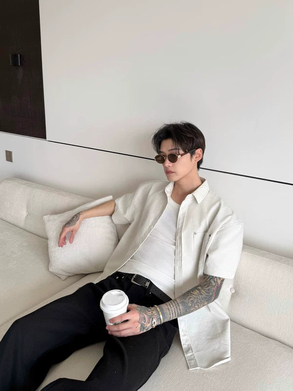 Short Sleeve Loose Fit Shirt with Pocket 2