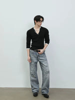 Slim Fit V-Neck Henley Knit T-Shirt 4