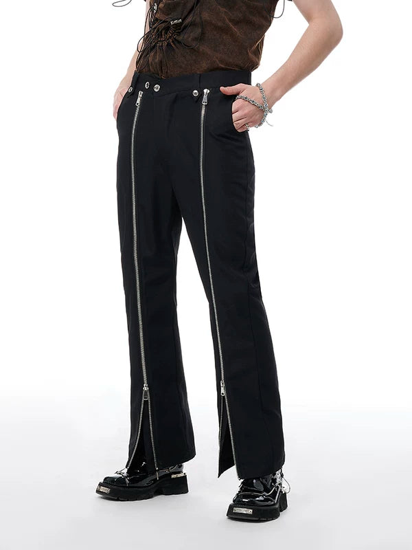 Straight-Leg Split Hem Zipper Detail Pants 2
