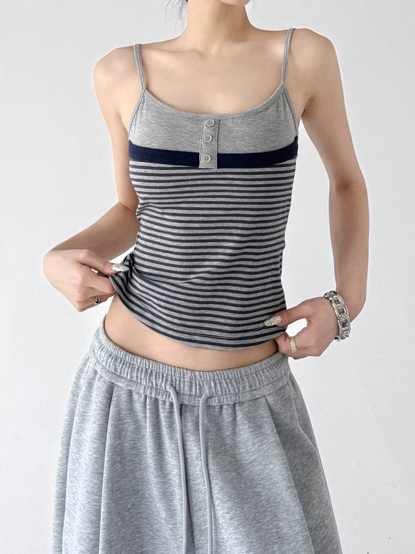 Striped Button Front Spaghetti Strap Camisole 2