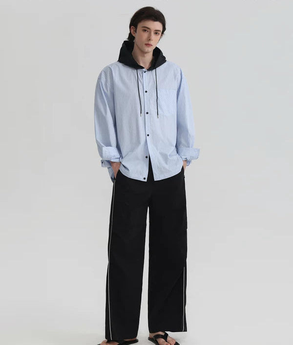 Striped Cotton Hooded Casual Shirt 1