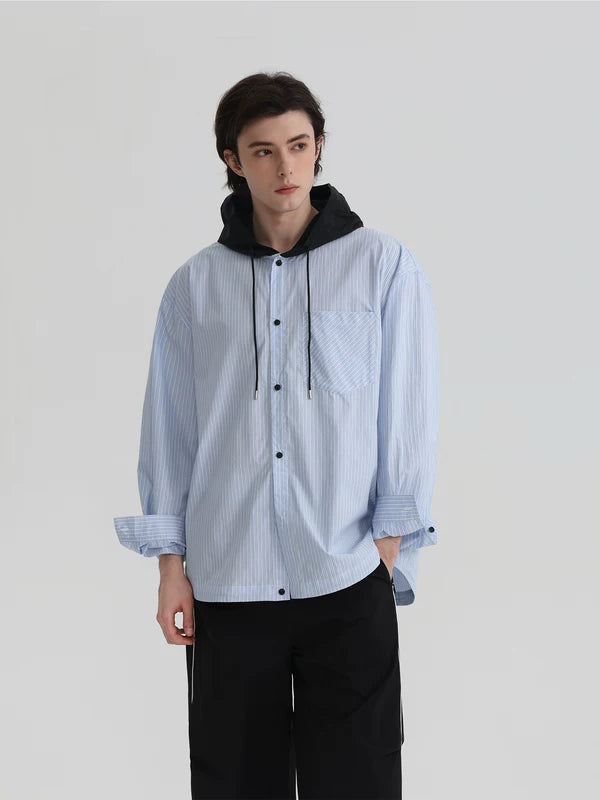 ,6208167110929,6208167110930,6208167110931, Striped Cotton Hooded Casual Shirt
