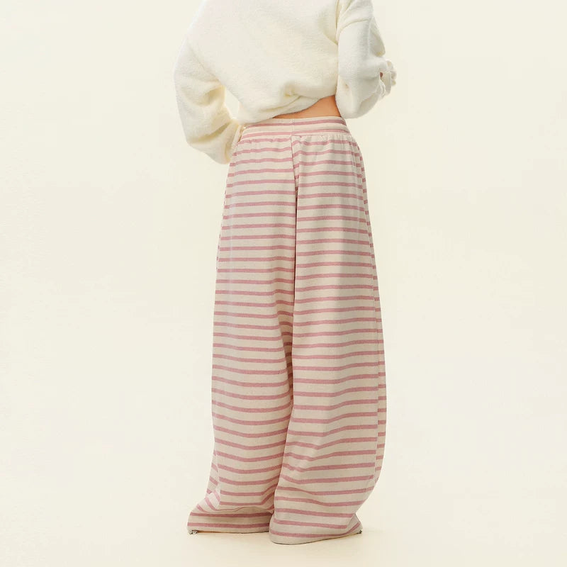 Striped Fleece-Lined Wide Leg Sweatpants 2