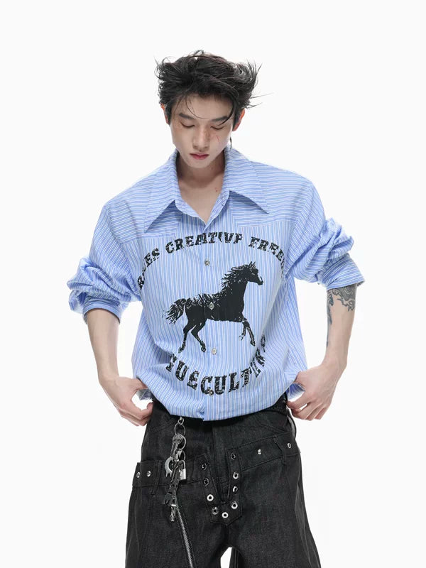 Striped Relaxed Fit Shirt with Studded Horse 2