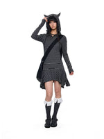 Striped Y2K Hooded Skater Dress 3