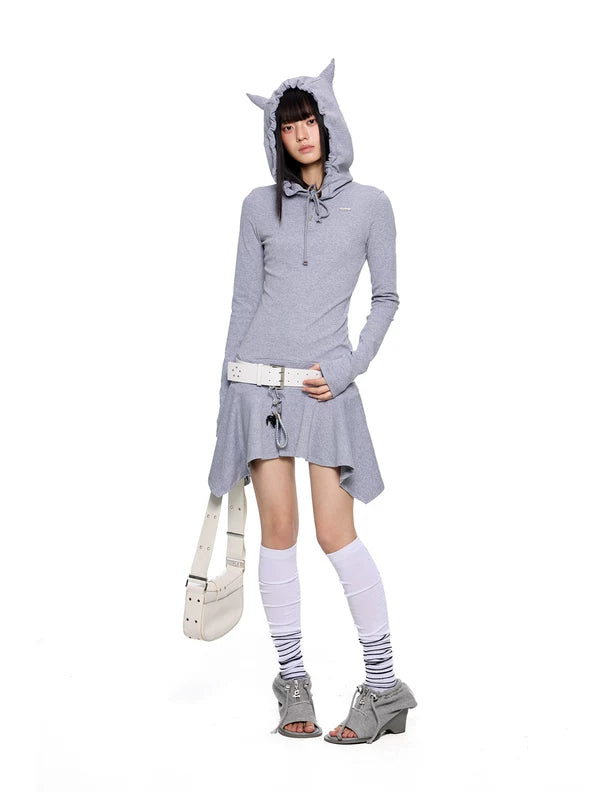 Striped Y2K Hooded Skater Dress 4