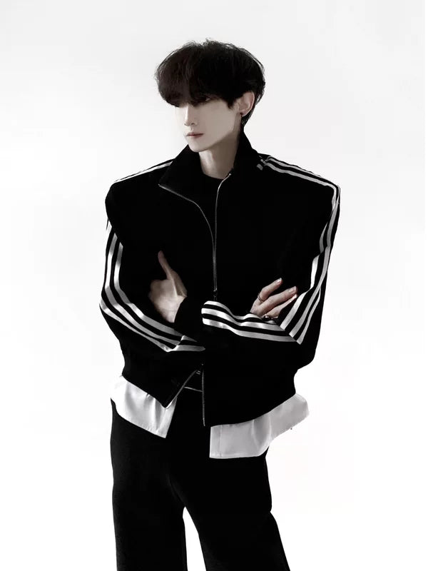 Three-Stripe Stand Collar Sport Jacket 2