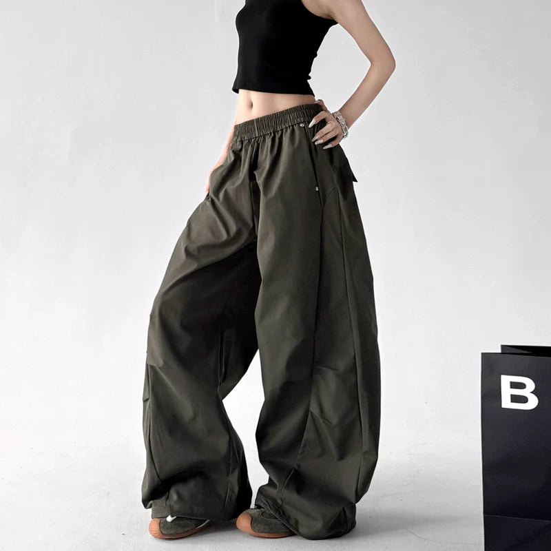 6212162258308,6212162258309,6212162258310,6212162258311,6212162258312,6212162258313,6212162258314,6212162258315, Wide Leg Elastic Waist Cargo Pants