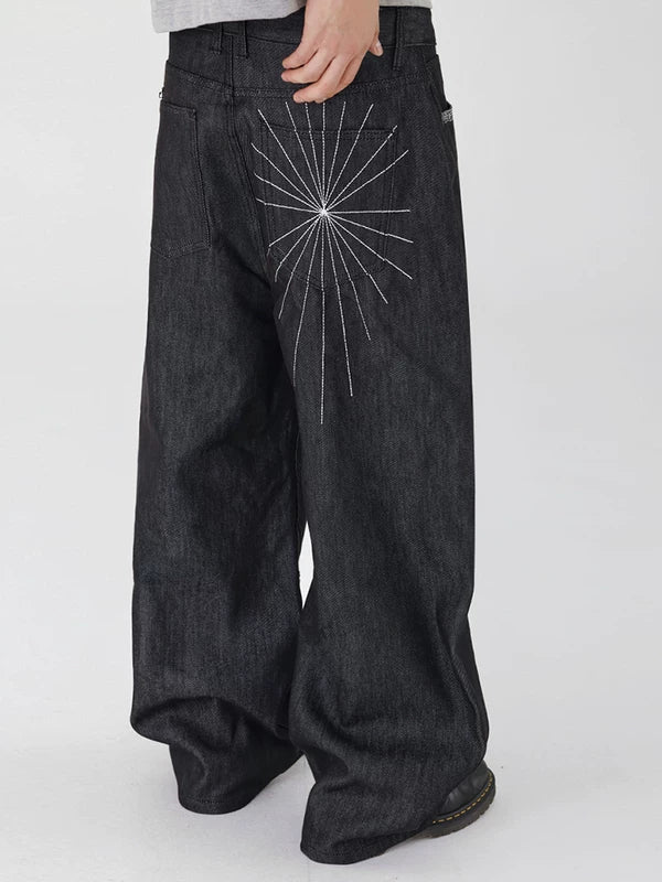 Wide Leg Raw Denim Pants with Stitching 4